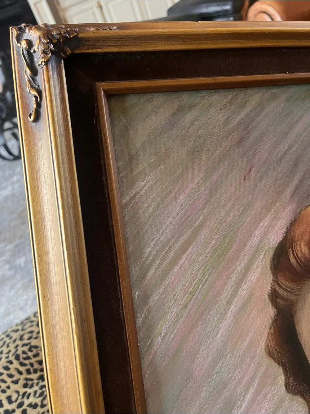 Vintage Mid Century Original Portrait Woman Signed Donna Oil/Pastel Framed 20x24